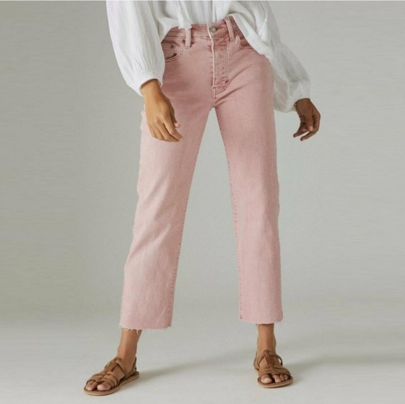 Lucky Brand 90s Loose Fit High Rise Raw Hem Cropped Bottom Fly Vintage - Picture 2 of 9